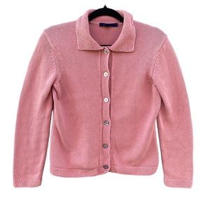 Boden Pink Knit Cardigan Sweater Mother of Pearl Button Sz UK 14